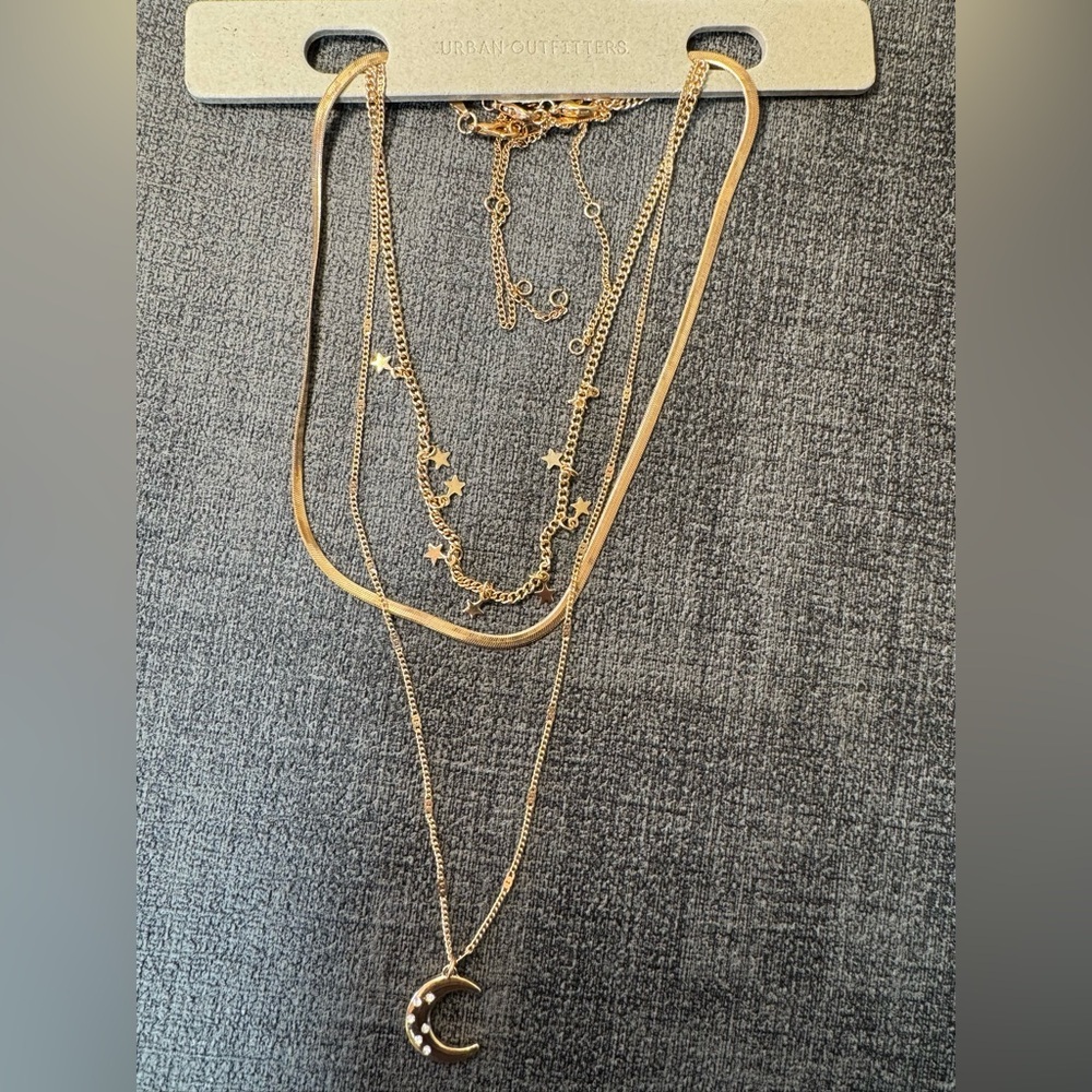 NWT Urban Outfitters Layered‎ Celestial
Statement Necklace - 3 layers-gold color - Picture 5 of 5